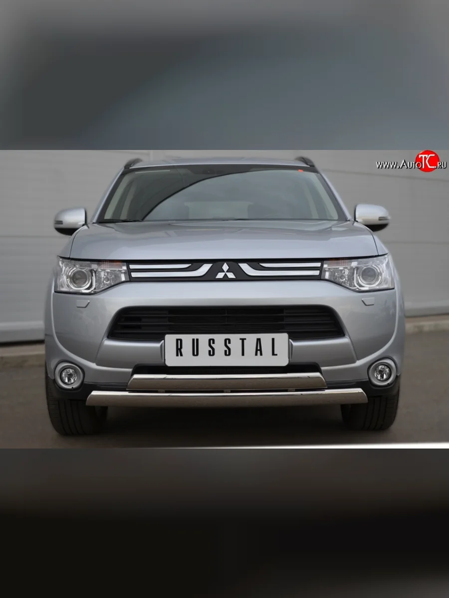 Защита переднего бампера (2 трубыØ75х42 мм, нержавейка) Russtal Mitsubishi Outlander GF дорестайлинг (2012-2014)  в Самаре Самарской области