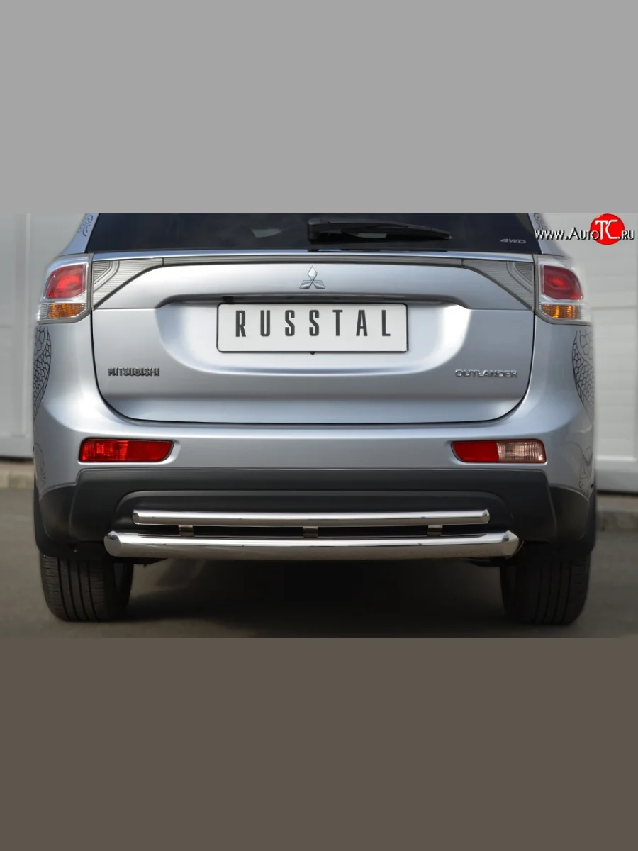 Защита заднего бампера (Ø76 и 42 мм, нержавейка) SLITKOFF Mitsubishi Outlander GF дорестайлинг (2012-2014)  с доставкой в г. Керчь