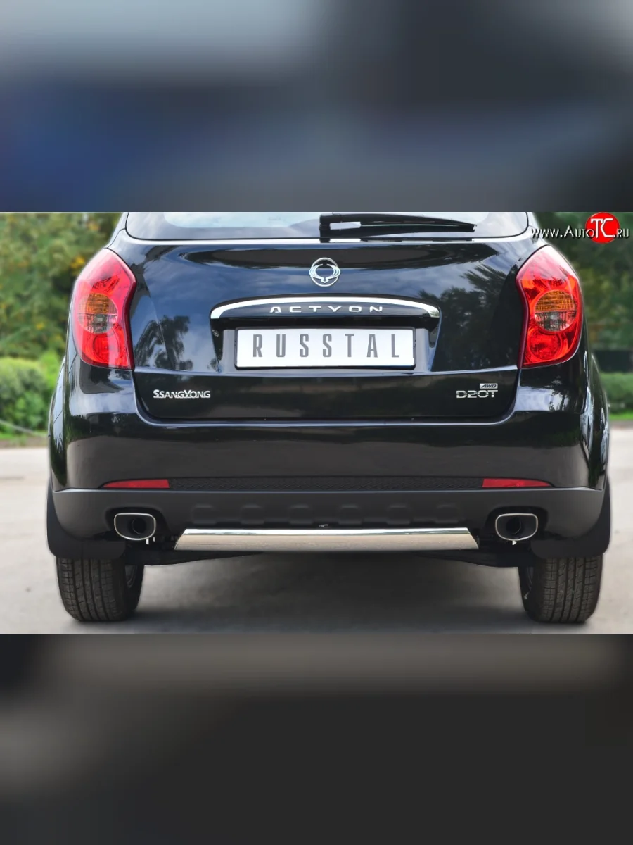 Защита заднего бампера (Ø75x42 мм, нержавейка) Russtal SSANGYONG Actyon дорестайлинг (2010-2013)  с доставкой в г. Керчь