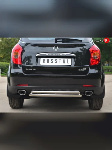 Защита заднего бампера (Ø63 и 42 мм, нержавейка) SLITKOFF SSANGYONG Actyon (2010-2013) дорестайлинг