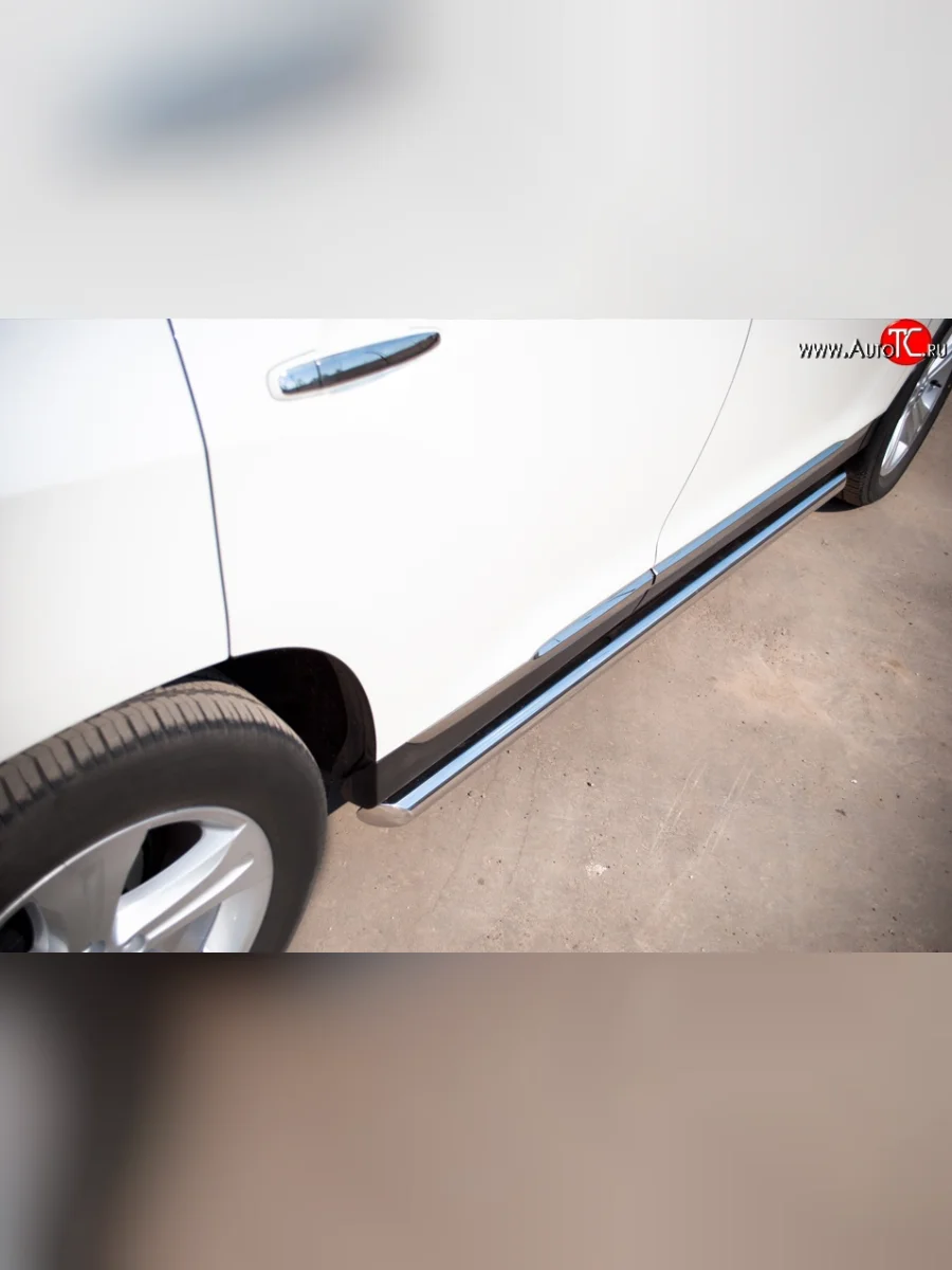 Защита порогов из круглой трубы диаметром 76 мм (рестайлинг) Russtal Toyota Highlander XU40 рестайлинг (2010-2013) (Защита порогов с со скосами на торцах (вариант 1))  с доставкой в г. Керчь