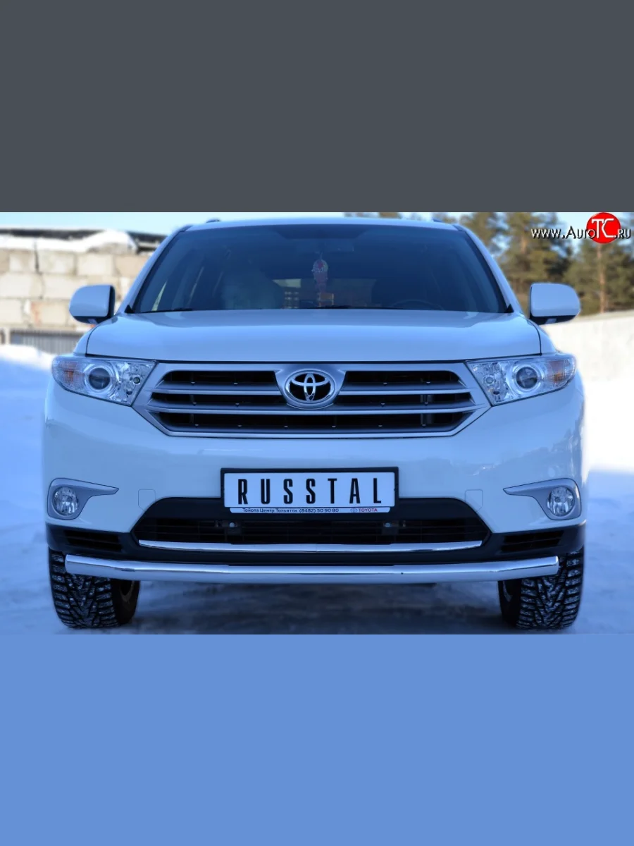 Одинарная защита переднего бампера диаметром 63 мм (рестайлинг) SLITKOFF  Toyota Highlander (2010-2013) XU40  в Самаре Самарской области