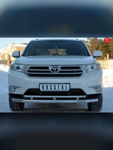 Защита переднего бампера (2 трубыØ63 и 42 мм, нержавейка) SLITKOFF Toyota Highlander  XU40 (2010-2013) рестайлинг