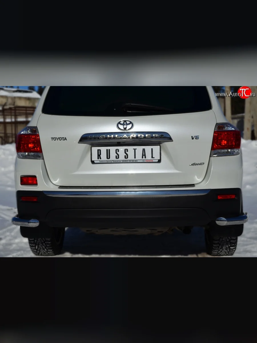 Защита заднего бампера (Ø63 мм уголки, нержавейка) SLITKOFF Toyota Highlander XU40 рестайлинг (2010-2013)  в Самаре Самарской области