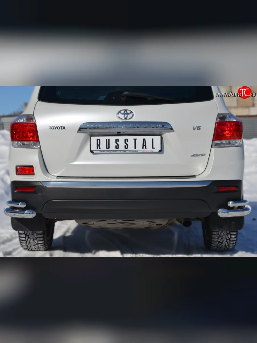 Защита заднего бампера (2 трубы Ø63 и 42 мм уголки, нержавейка) SLITKOFF  Toyota Highlander (2010-2013) XU40  с доставкой в г. Самара