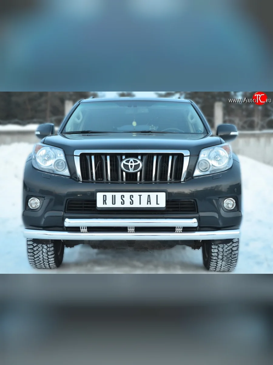 Защита переднего бампера (2 трубыØ76 и 63 мм, нержавейка) SLITKOFF Toyota Land Cruiser Prado J150 дорестайлинг (2009-2013)  в Керчи Республика Крым