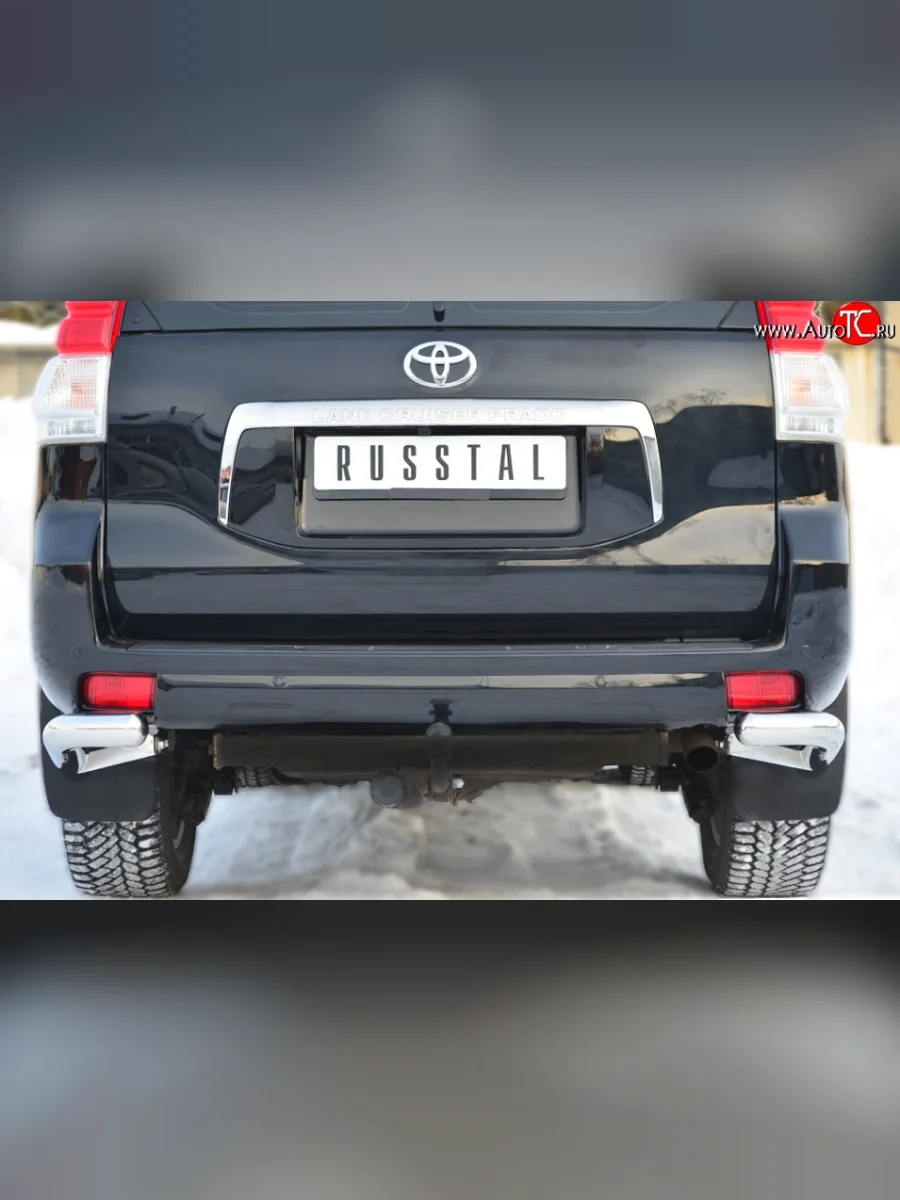 Защита заднего бампера (Ø76 мм уголки, нержавейка) SLITKOFF Toyota Land Cruiser Prado J150 дорестайлинг (2009-2013)  в Керчи Республика Крым