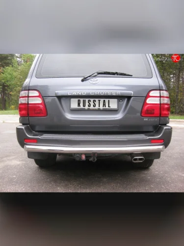 Одинарная защита заднего бампера из трубы диаметром 76 мм SLITKOFF Toyota Land Cruiser  10 100 (1998-2007) дорестайлинг, 1-ый рестайлинг, 2-ой рестайлинг