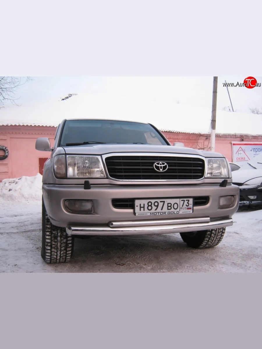 Защита переднего бампера (2 трубыØ76 и 42 мм, нержавейка) SLITKOFF  Toyota Land Cruiser (1998-2007) 10 100  в Самаре Самарской области