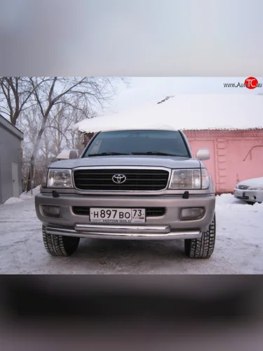 Защита переднего бампера (2 трубыØ76 и 63 мм, нержавейка) SLITKOFF Toyota Land Cruiser  10 100 (1998-2007) дорестайлинг, 1-ый рестайлинг, 2-ой рестайлинг