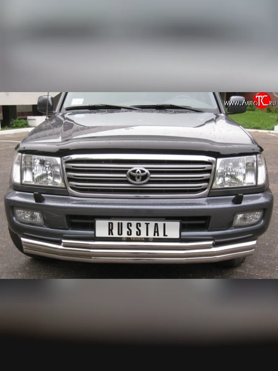 Тройная защита переднего бампера SLITKOFF из труб диаметром по 63 мм Toyota Land Cruiser 10 100 1-ый рестайлинг (2002-2005)  в Керчи Республика Крым