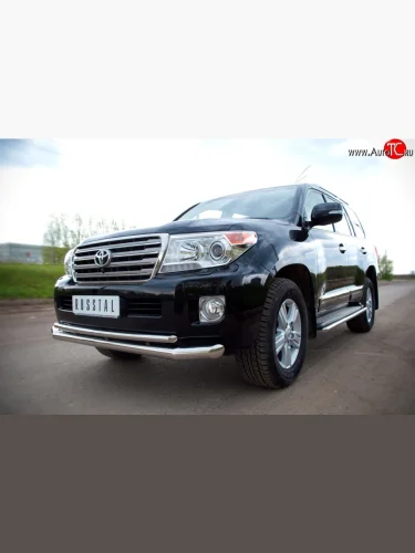 Защита переднего бампера (2 трубыØ76 и 42 мм, нержавейка) SLITKOFF Toyota Land Cruiser  200 (2012-2015) 1-ый рестайлинг