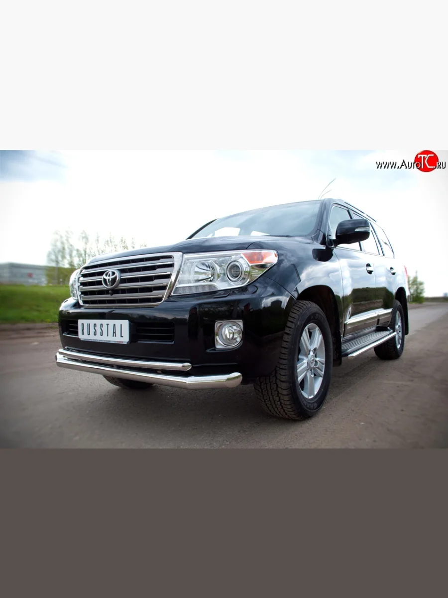 Защита переднего бампера (2 трубыØ76 и 42 мм, нержавейка) SLITKOFF  Toyota Land Cruiser (2012-2015) 200  в Самаре Самарской области