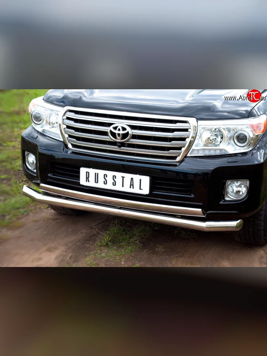 Защита переднего бампера (2 трубыØ76 и 75х42 мм, нержавейка) Russtal Toyota Land Cruiser 200 1-ый рестайлинг (2012-2015)  в Самаре Самарской области