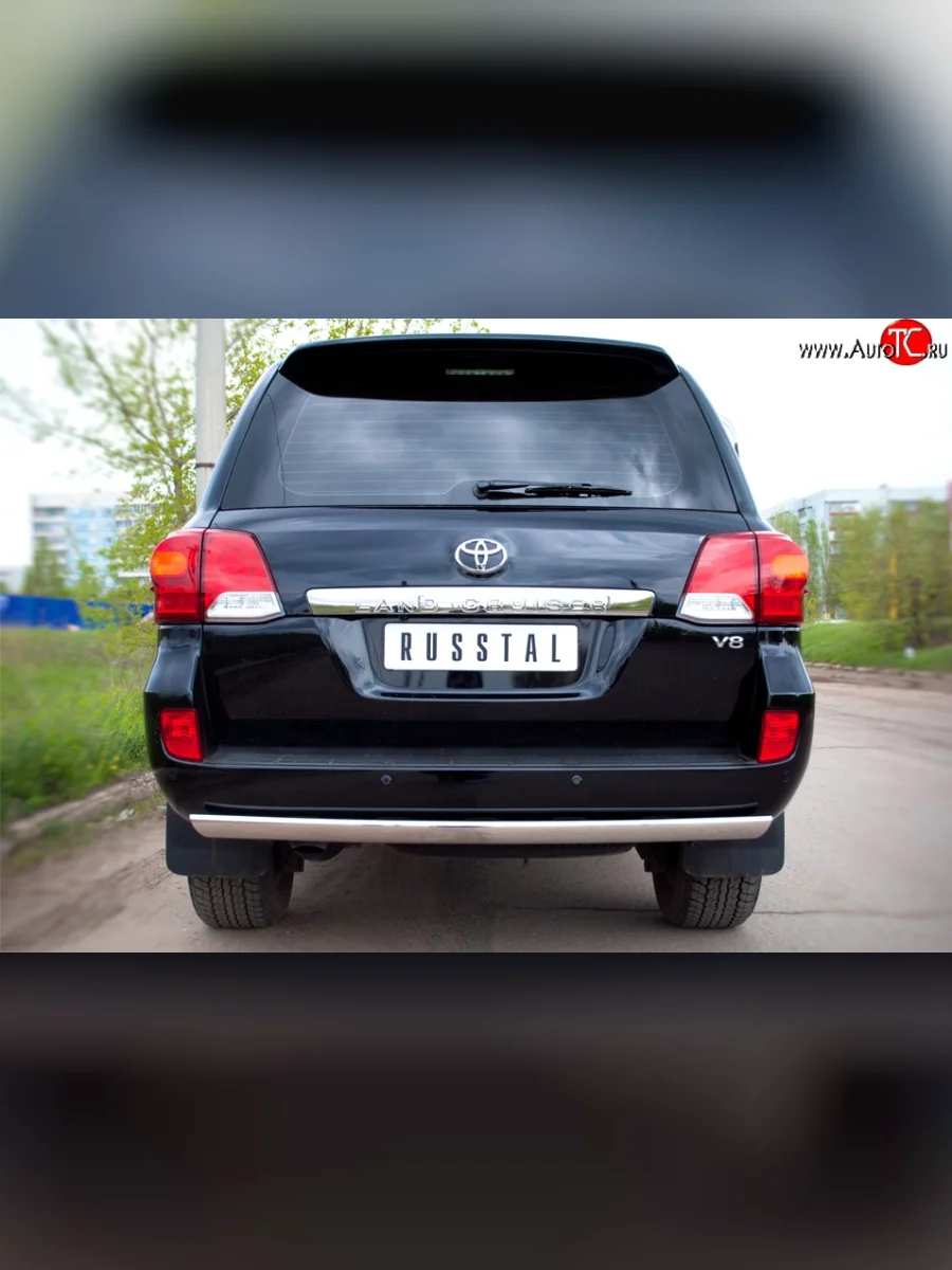 Защита заднего бампера (Ø75x42 мм, нержавейка) Russtal Toyota Land Cruiser 200 1-ый рестайлинг (2012-2015)  В Кинешме Ивановской области