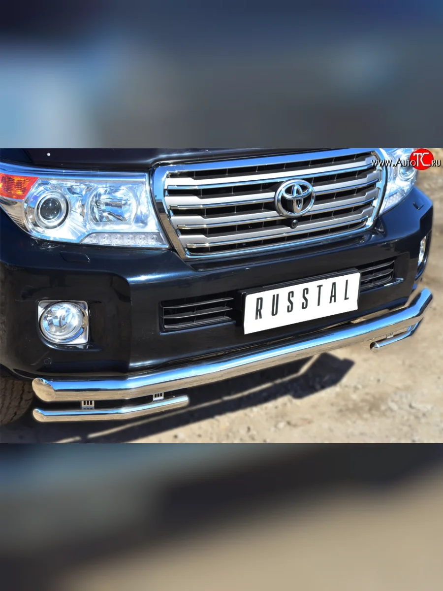 Защита переднего бампера (2 трубы Ø76 и 42 мм, нержавейка) SLITKOFF Toyota Land Cruiser 200 1-ый рестайлинг (2012-2015)  в Самаре Самарской области
