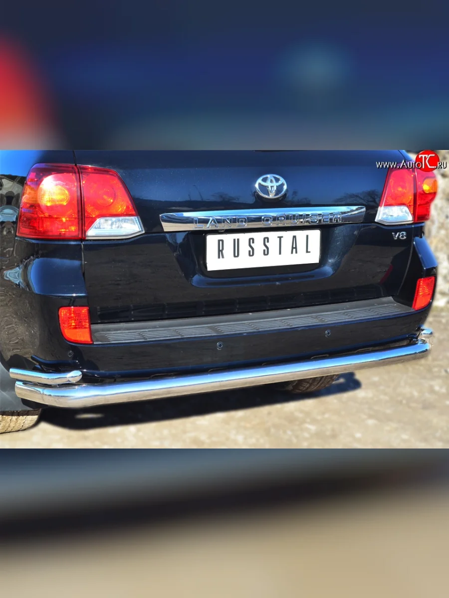 Защита заднего бампера (2 трубы Ø76 и 42 мм с уголками, нержавейка) SLITKOFF  Toyota Land Cruiser (2012-2015) 200  с доставкой в г. Самара