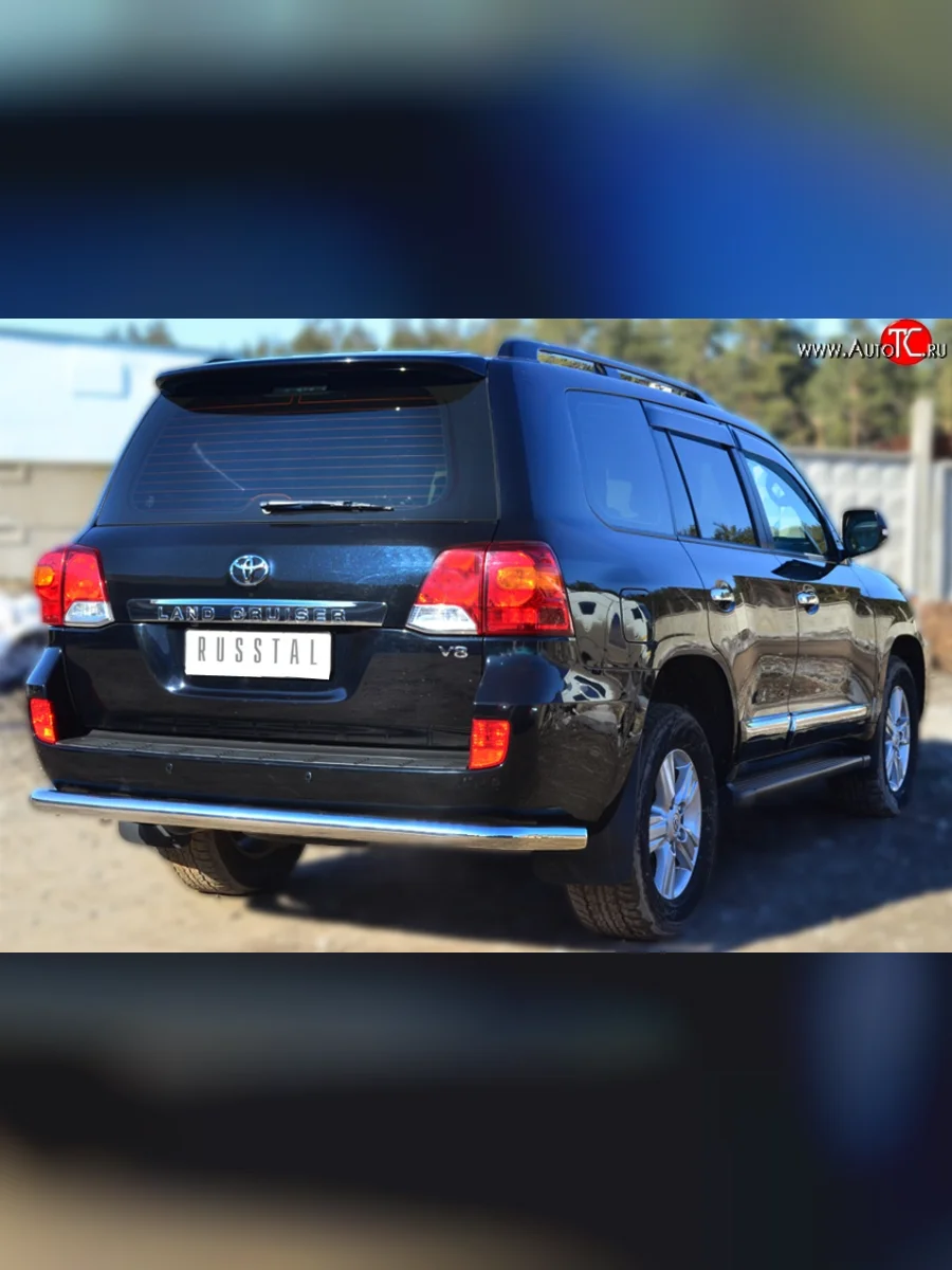Одинарная защита заднего бампера из трубы диаметром 76 мм SLITKOFF Toyota Land Cruiser 200 1-ый рестайлинг (2012-2015)  в Самаре Самарской области