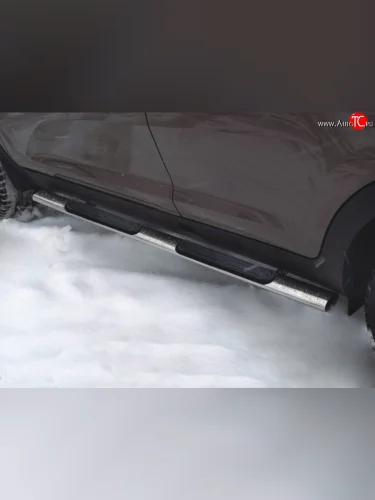 Защита порогов для ног из овальной трубы диаметром 75x42 мм с пластиковыми накладками Russtal Toyota RAV4 XA30 5 дв. удлиненный дорестайлинг (2003-2008)