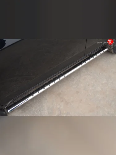 Защита порогов с круглыми вставками для ног из овальной трубы диаметром 75x42 мм Russtal Toyota RAV4 XA30 5 дв. 2-ой рестайлинг (2010-2013)