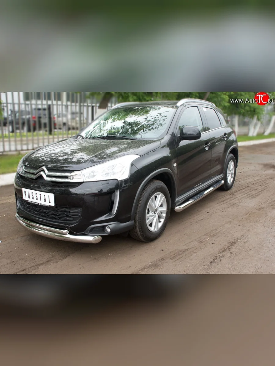 Защита переднего бампера (2 трубыØ76 и 42 мм, нержавейка) SLITKOFF CITROEN C4 aircross (2012-2017)  в Керчи Республика Крым