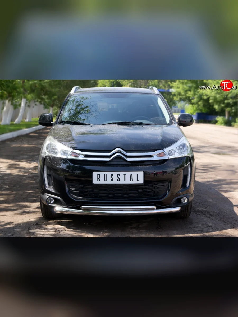 Защита переднего бампера (2 трубыØ63 и 42 мм, нержавейка) SLITKOFF CITROEN C4 aircross (2012-2017)  в Керчи Республика Крым