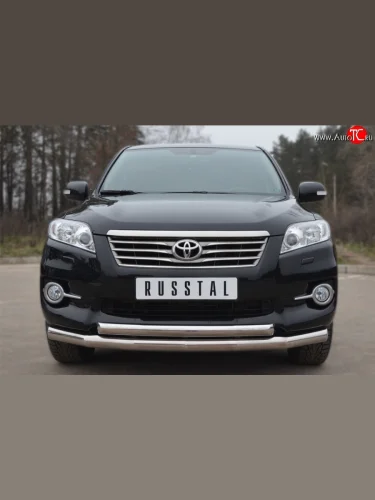 Защита переднего бампера (2 трубыØ76 и 63 мм, нержавейка) SLITKOFF Toyota RAV4  XA30 (2010-2013) 5 дв. 2-ой рестайлинг