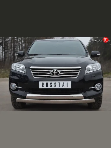 Защита переднего бампера (2 трубыØ75х42 мм, нержавейка) Russtal Toyota RAV4 XA30 5 дв. 2-ой рестайлинг (2010-2013)