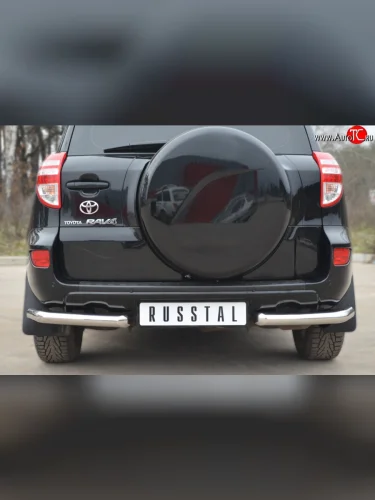 Защита заднего бампера (Ø63 мм, нержавейка) SLITKOFF Toyota RAV4  XA30 (2010-2013) 5 дв. 2-ой рестайлинг