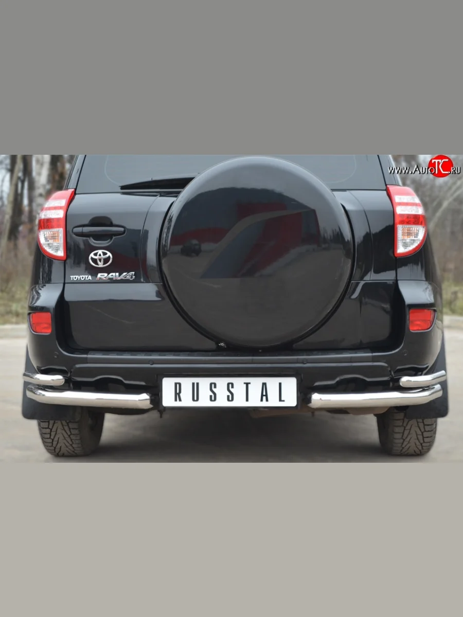 Защита заднего бампера (2 трубы Ø63 и 42 мм уголки, нержавейка) SLITKOFF  Toyota RAV4 (2010-2013) XA30  с доставкой в г. Самара