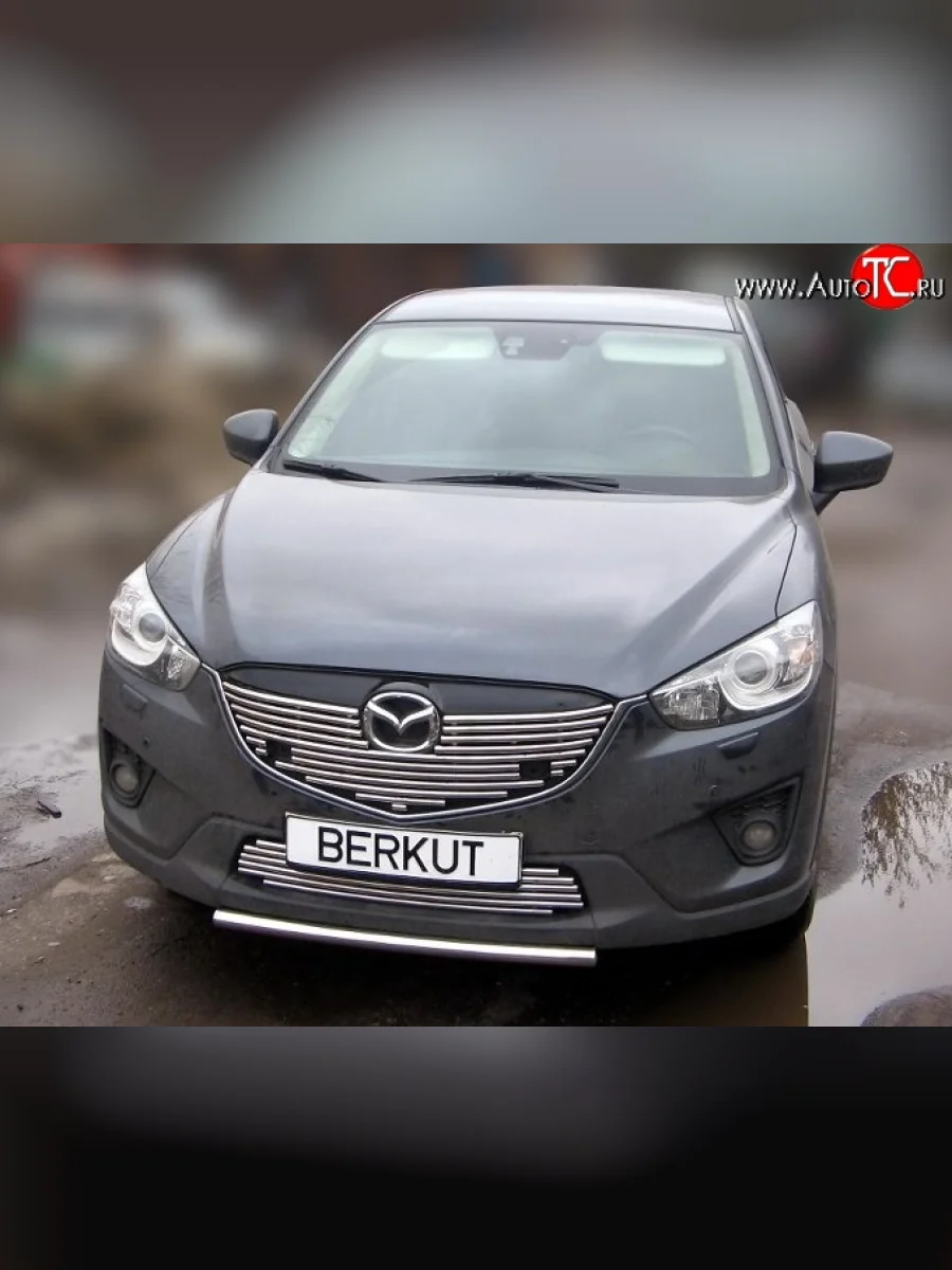 Декоративная вставка решетки радиатора (с вырезом под парктроник) Berkut (d16 мм) Mazda CX-5 KE рестайлинг (2015-2017)  с доставкой в г. Керчь