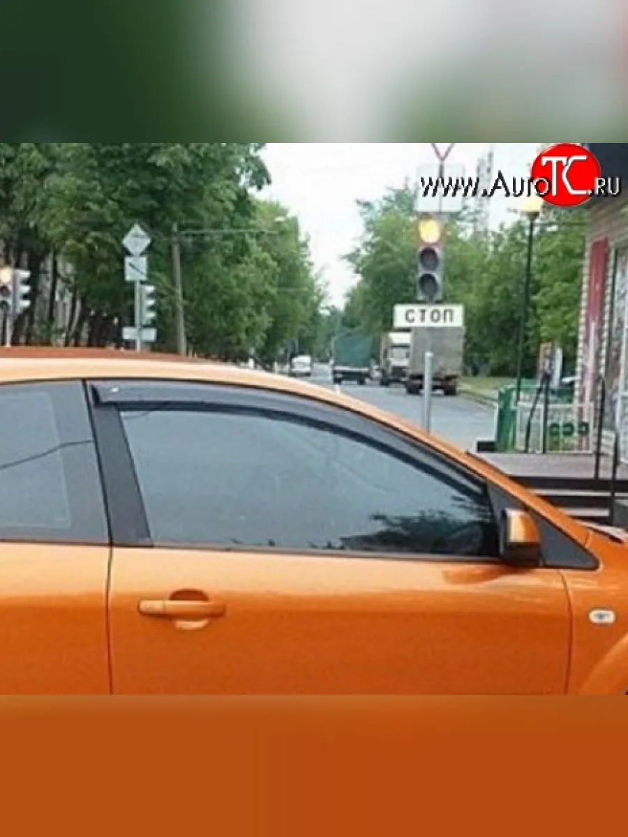 Комплект дефлекторов окон (ветровиков) 4 шт. Russtal Ford Focus 2 хэтчбэк 3 дв. дорестайлинг (2004-2007)  в Самаре Самарской области