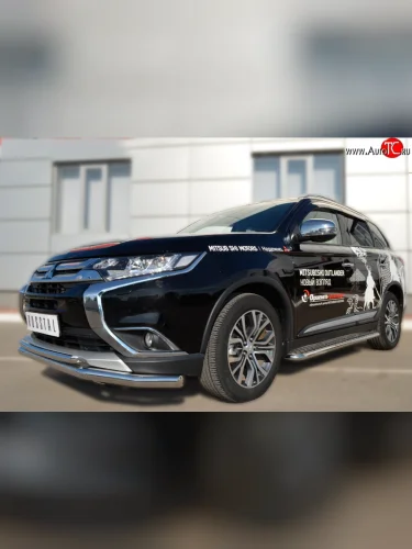 Защита переднего бампера (2 трубыØ63 и 42 мм, нержавейка) SLITKOFF Mitsubishi Outlander  GF (2015-2018) 2-ой рестайлинг