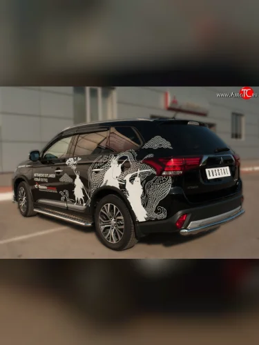 Одинарная защита заднего бампера из трубы с округлым сгибом диаметром 63 мм SLITKOFF Mitsubishi Outlander  GF (2014-2016) 1-ый рестайлинг