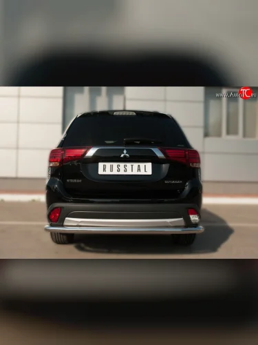 Одинарная защита заднего бампера из трубы с угловатыми сгибами диаметром 63 мм SLITKOFF Mitsubishi Outlander  GF (2014-2016) 1-ый рестайлинг