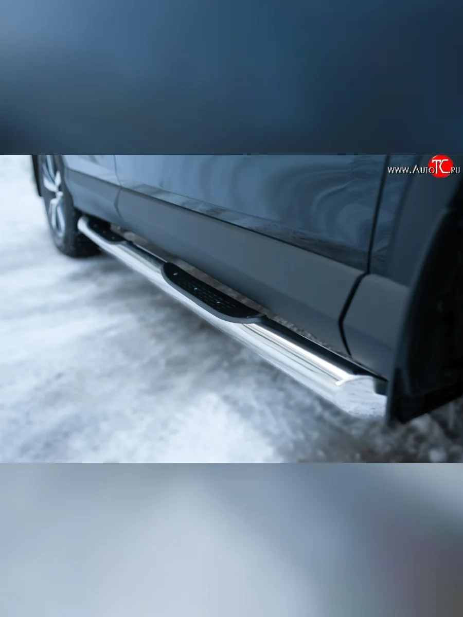 Защита порогов с пластиковыми вставками для ног из круглой трубы диаметром 76 мм (рестайлинг) Russtal Toyota RAV4 XA40 5 дв. дорестайлинг (2012-2015) (Защита порогов с со скосами на торцах (вариант 1))  с доставкой в г. Пермь