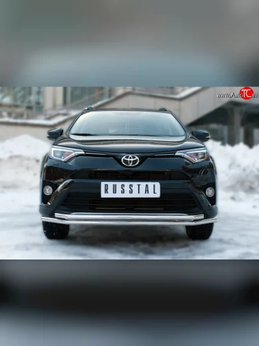 Защита переднего бампера (2 трубыØ42 мм, нержавейка) SLITKOFF Toyota RAV4  XA40 (2015-2019) 5 дв. рестайлинг