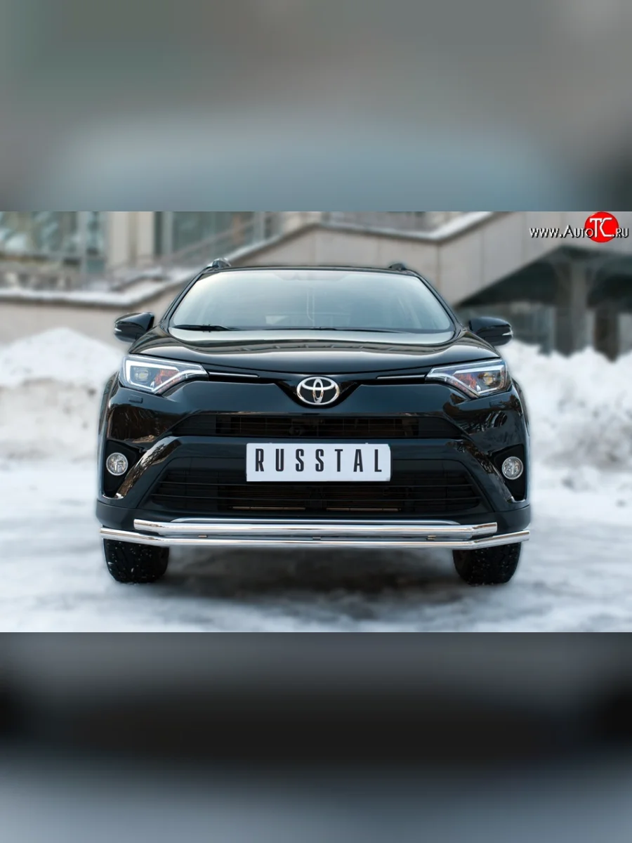 Защита переднего бампера (2 трубыØ42 мм, нержавейка) SLITKOFF Toyota RAV4 XA40 5 дв. рестайлинг (2015-2019)  в Самаре Самарской области