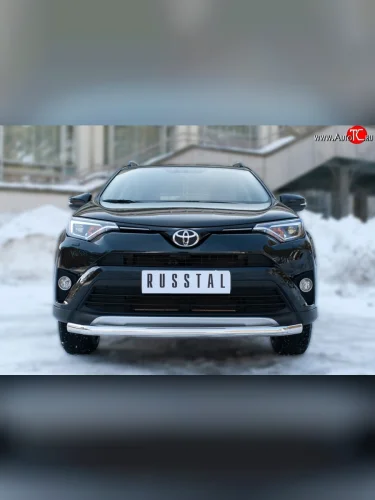 Одинарная защита переднего бампера из трубы с угловатыми сгибами диаметром 63 мм (рестайлинг) SLITKOFF Toyota RAV4  XA40 (2015-2019) 5 дв. рестайлинг