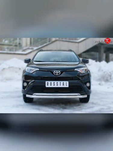 Защита переднего бампера (2 трубыØ63 и 42 мм, нержавейка) SLITKOFF Toyota RAV4  XA40 (2015-2019) 5 дв. рестайлинг
