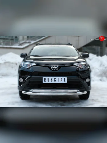 Защита переднего бампера (2 трубыØ75х42 и 63 мм, нержавейка) Russtal Toyota RAV4 XA40 5 дв. рестайлинг (2015-2019)