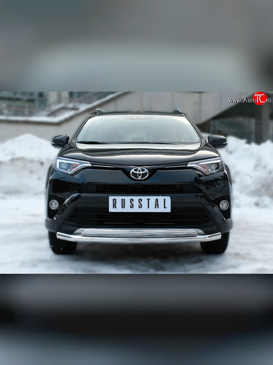 Защита переднего бампера (2 трубыØ75х42 и 63 мм, нержавейка) Russtal Toyota RAV4 XA40 5 дв. рестайлинг (2015-2019)  в Самаре Самарской области