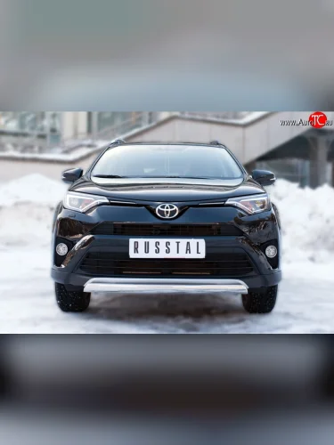 Защита переднего бампера (Ø75х42 мм, нержавейка) Russtal Toyota RAV4 XA40 5 дв. рестайлинг (2015-2019)