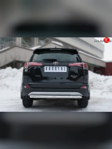 Одинарная защита заднего бампера из трубы с округлым сгибом диаметром 63 мм (рестайлинг) SLITKOFF Toyota RAV4 XA40 5 дв. дорестайлинг (2012-2015)