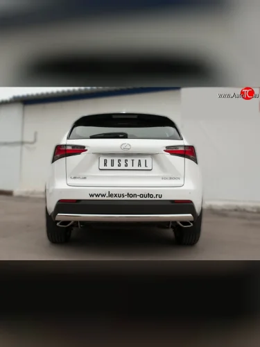 Защита заднего бампера (Ø75x42 мм, нержавейка, F-Sport) Russtal Lexus NX200T Z10 (2014-2017)