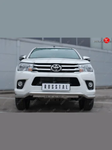 Защита переднего бампера (Ø63 мм волна с надписью, нержавейка) SLITKOFF Toyota Hilux  AN120 (2016-2020) дорестайлинг