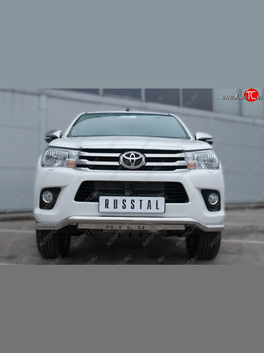 Защита переднего бампера (Ø63 мм волна с надписью, нержавейка) SLITKOFF Toyota Hilux AN120 дорестайлинг (2016-2020)  в Керчи Республика Крым
