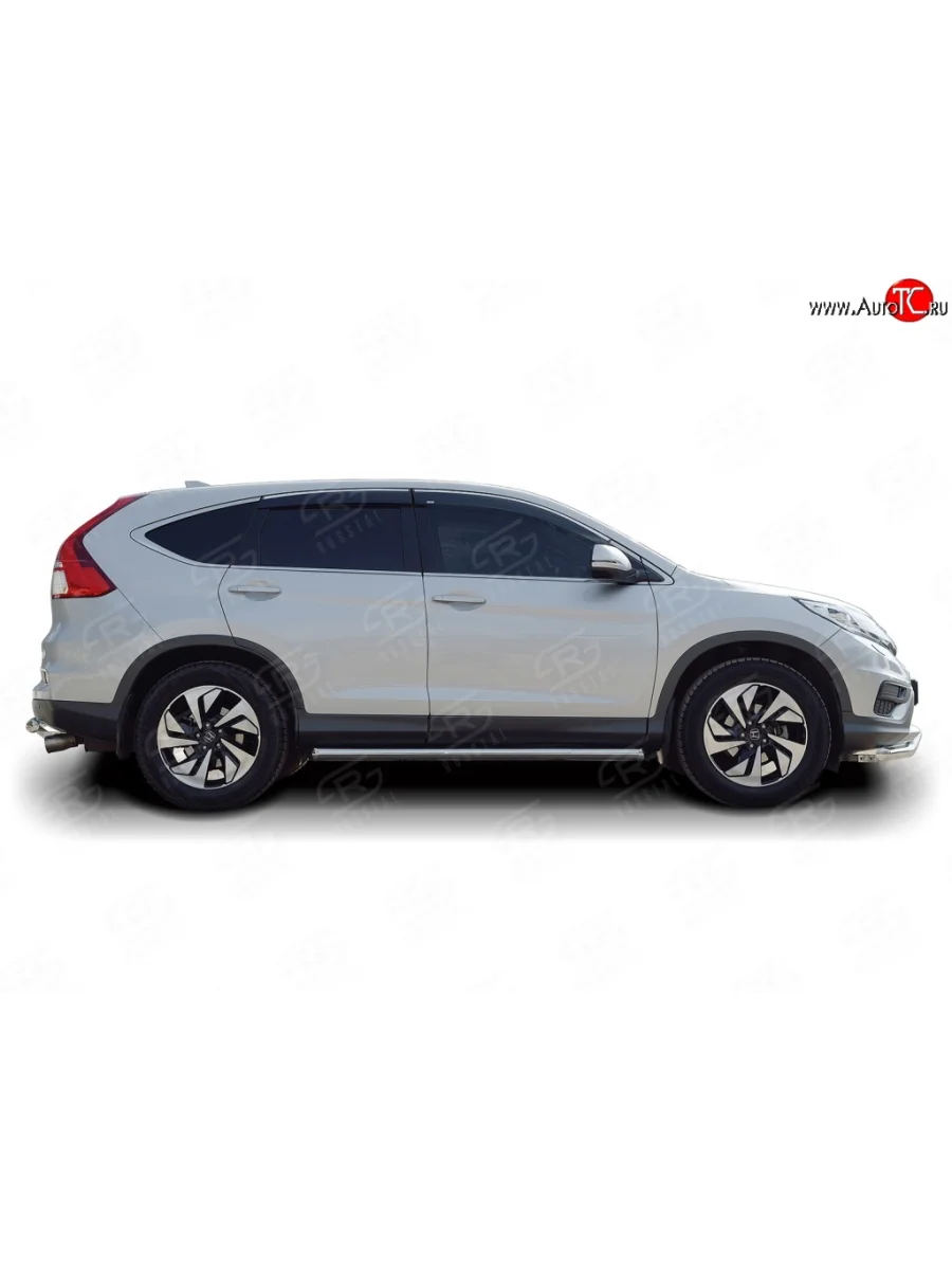 Защита порогов из круглой трубы диаметром 63 мм (рестайлинг) Russtal Honda CR-V RM1,RM3,RM4 дорестайлинг (2012-2015) (Защита порогов с со скосами на торцах (вариант 1))  в Керчи Республика Крым