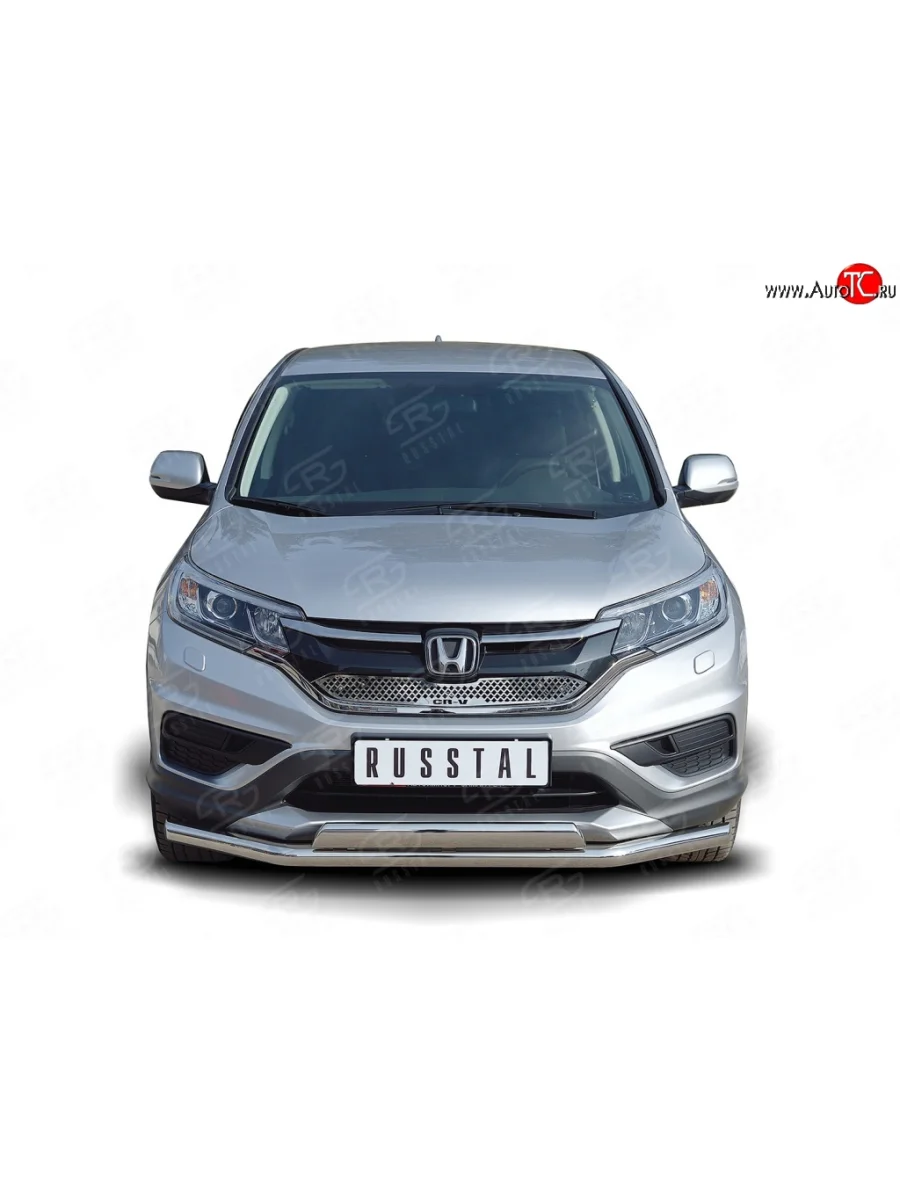 Защита переднего бампера (2 трубы Ø63 и 75х42 мм, нержавейка) Russtal Honda CR-V RM1,RM3,RM4 дорестайлинг (2012-2015)  в Самаре Самарской области