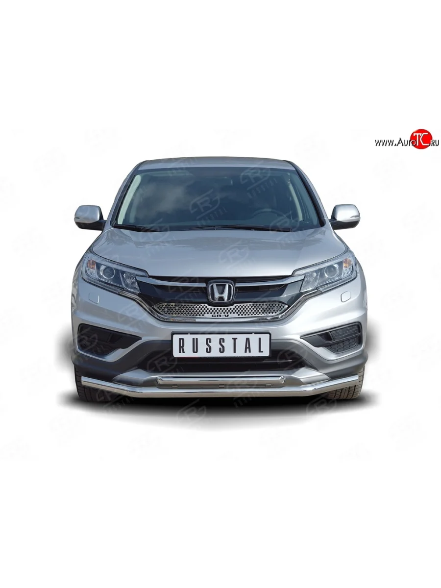 Двойная защита переднего бампера из труб диаметром 63 и 42 мм SLITKOFF  Honda CR-V (2012-2015) RM1,RM3,RM4  В Кинешме Ивановской области